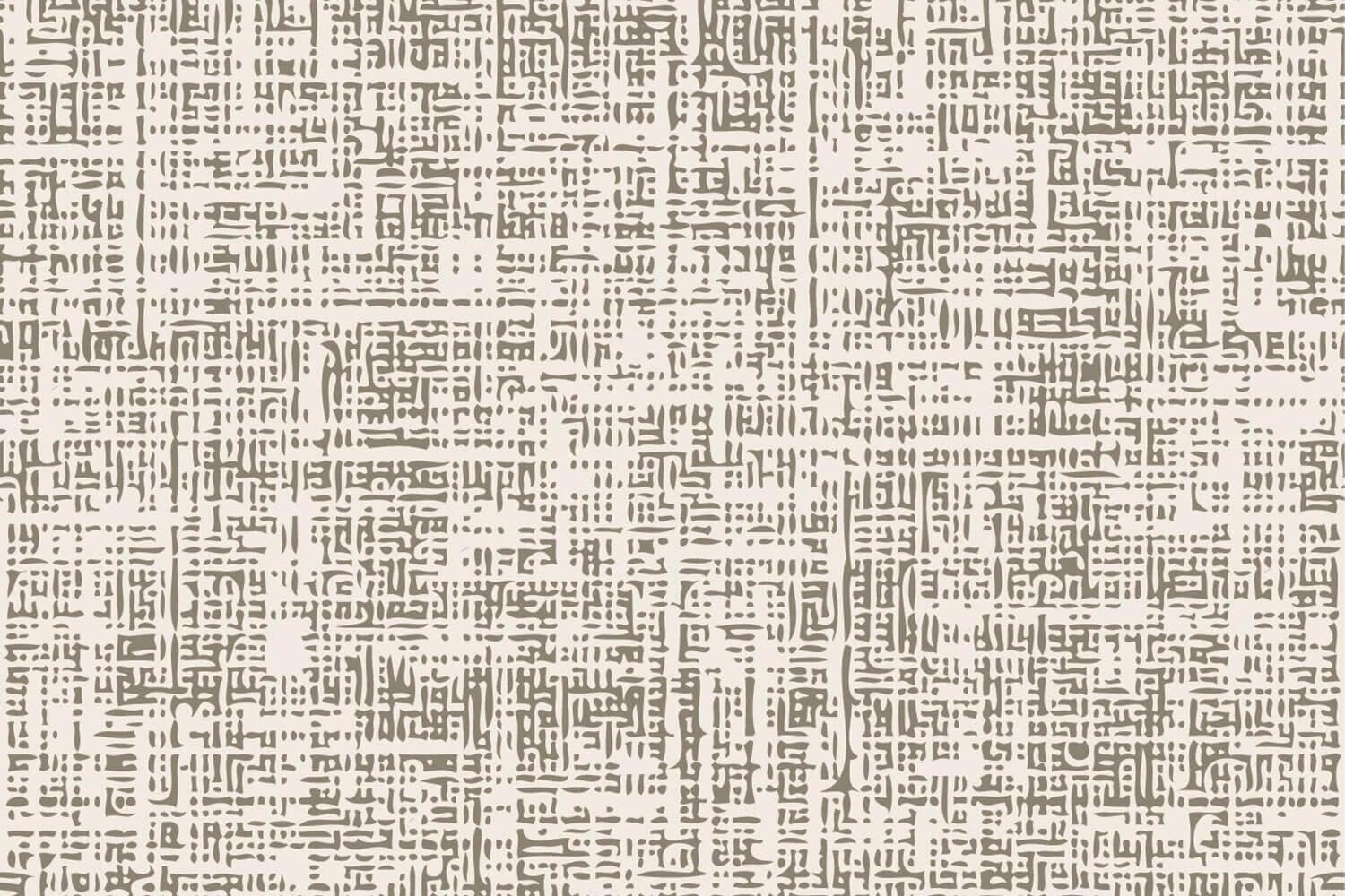 Wallpaper featuring a grid-like pattern of intersecting gray lines and rectangles on a light beige background, resembling woven fabric. Highlights include textured detailing and neutral color tones, ideal for subtle, modern interiors.