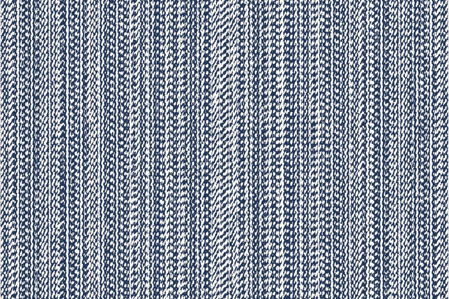 Blue and white wallpaper with vertical striped pattern, featuring detailed woven texture and visible threads.