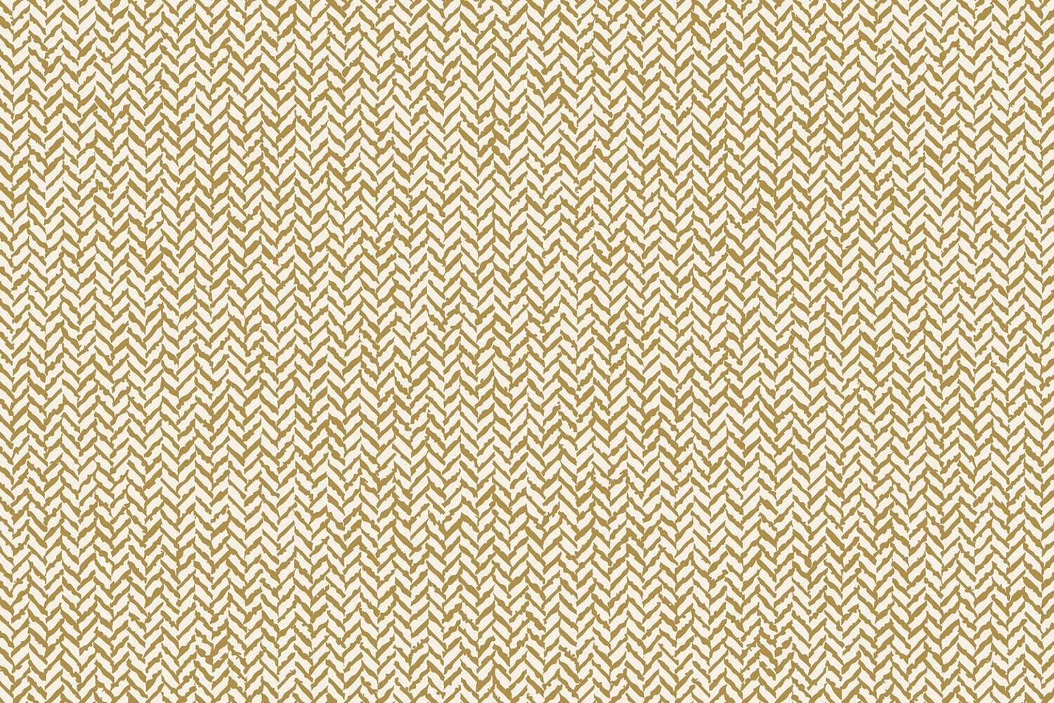 Gold chevron and herringbone zigzag lines on a white wallpaper background, forming a textured, geometric, and repetitive pattern.