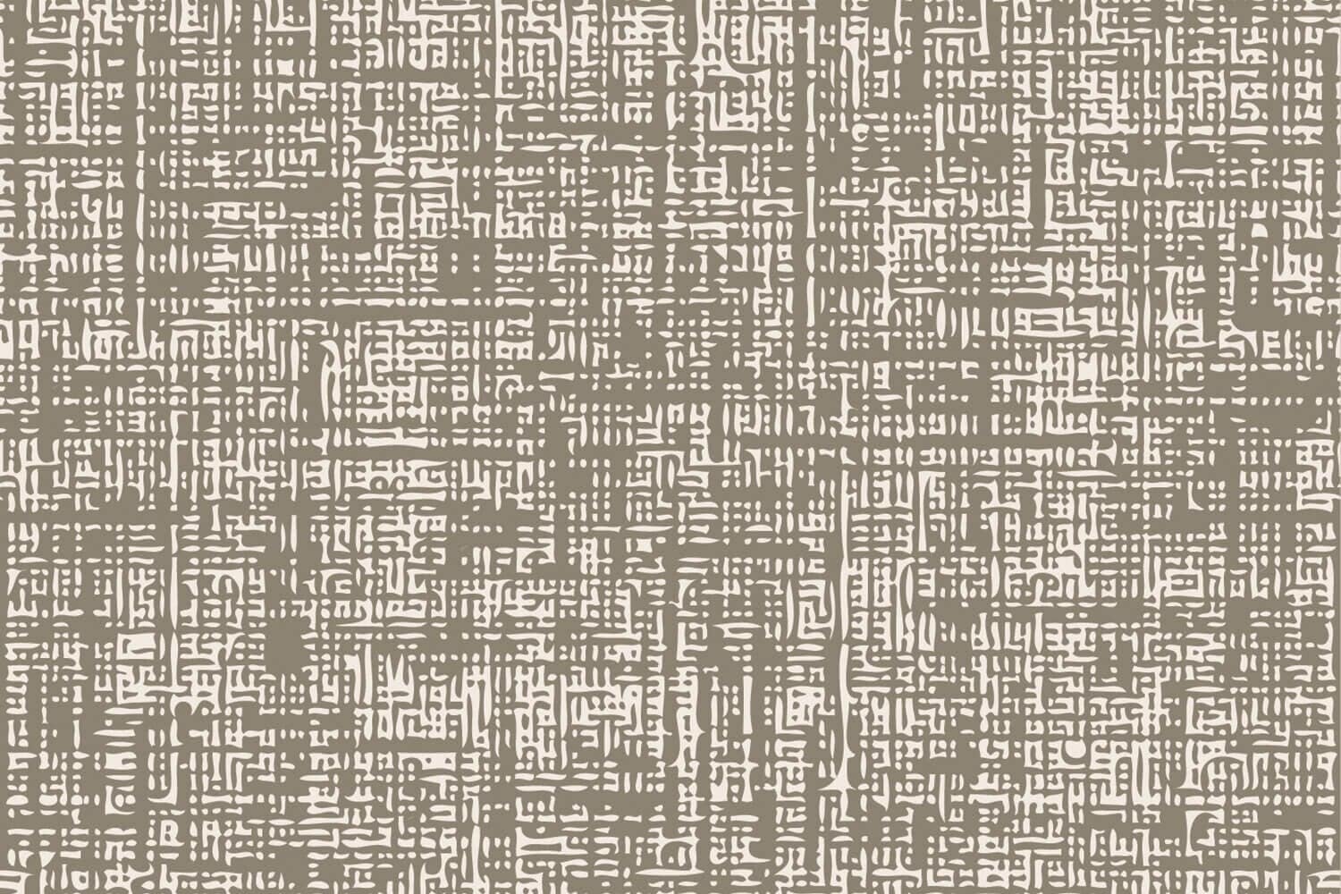 Wallpaper featuring intersecting beige and taupe lines and rectangles with a woven, grid-like look. The rough, hand-drawn texture and muted neutral colors create a fabric-inspired abstract pattern ideal for modern decor.