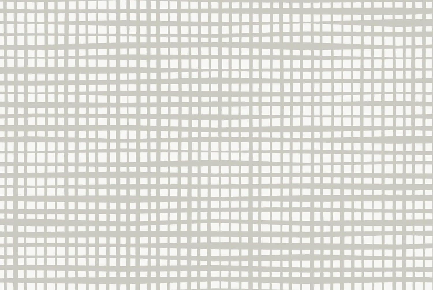 Wallpaper featuring a white background with a grid pattern of thin, light gray, wavy lines forming uneven squares; hand-drawn and irregular look.