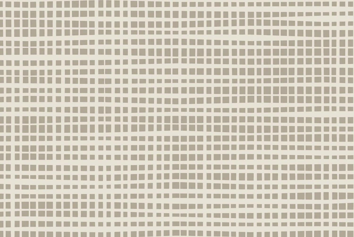 Beige and off-white wallpaper with irregular, wavy grid lines and uneven rectangles, giving a hand-drawn, woven look. Distorted shapes and varied spacing create an abstract, textured design.