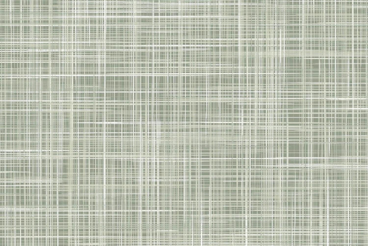 Wallpaper with a grid pattern of intersecting thin, light gray and white lines on a muted gray background, resembling woven fabric or mesh. Features subtle texture and neutral tones.
