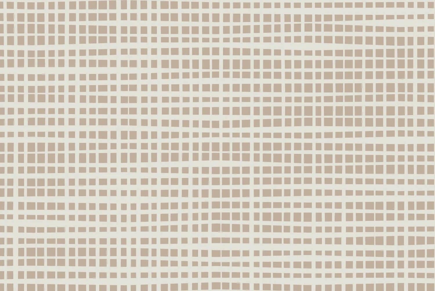 Beige and white wallpaper with a grid pattern of wavy, uneven horizontal and vertical lines, forming irregular rectangular shapes.