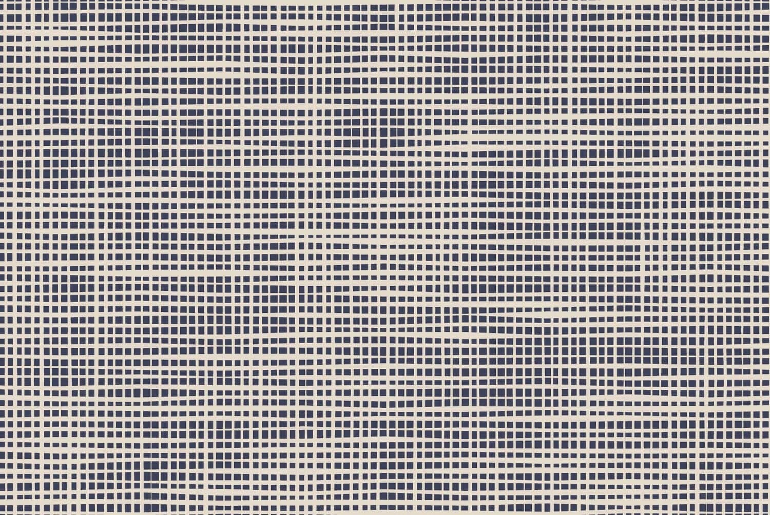 Wallpaper with intersecting dark blue lines forming an irregular grid on a beige background; features slight waviness. Colors: dark blue, beige. Elements: geometric lines, irregular grid pattern.
