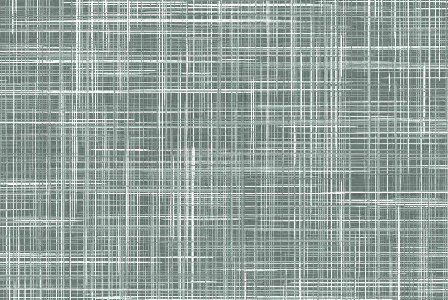 Wallpaper with a grid pattern of intersecting white and light gray lines on a muted greenish-gray background; plaid-like texture, varying line thickness and density. Subtle abstract design ideal for modern decor.