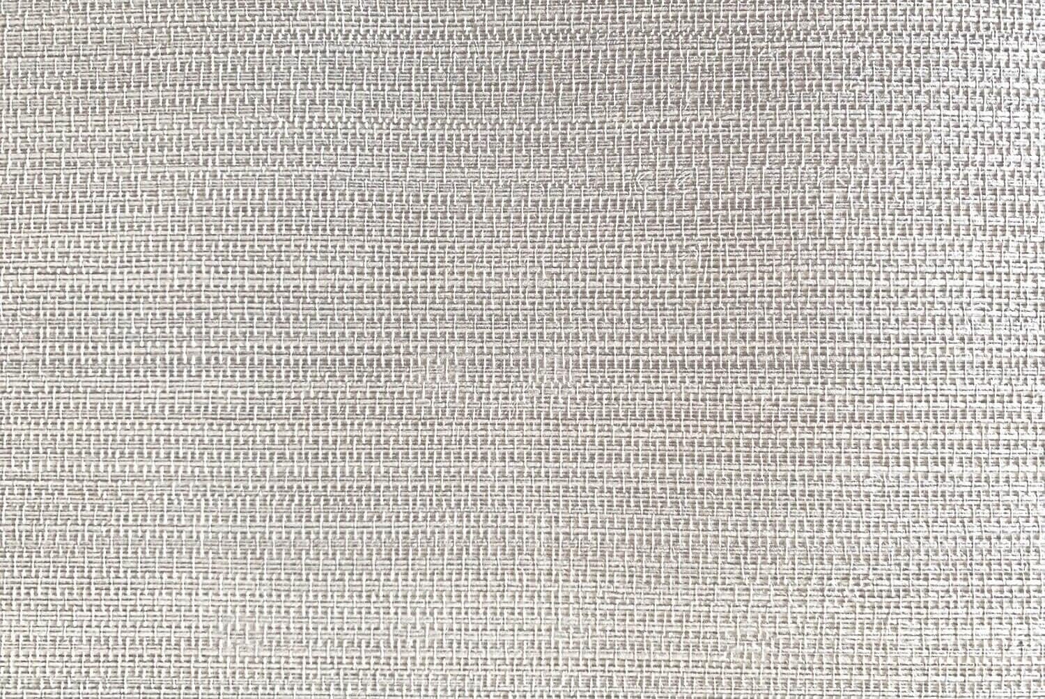 Light-colored wallpaper with a woven, grid-like texture. Features tightly interlaced fibers creating a subtle, neutral pattern and a soft sheen. Colors include off-white and beige tones for an understated background.