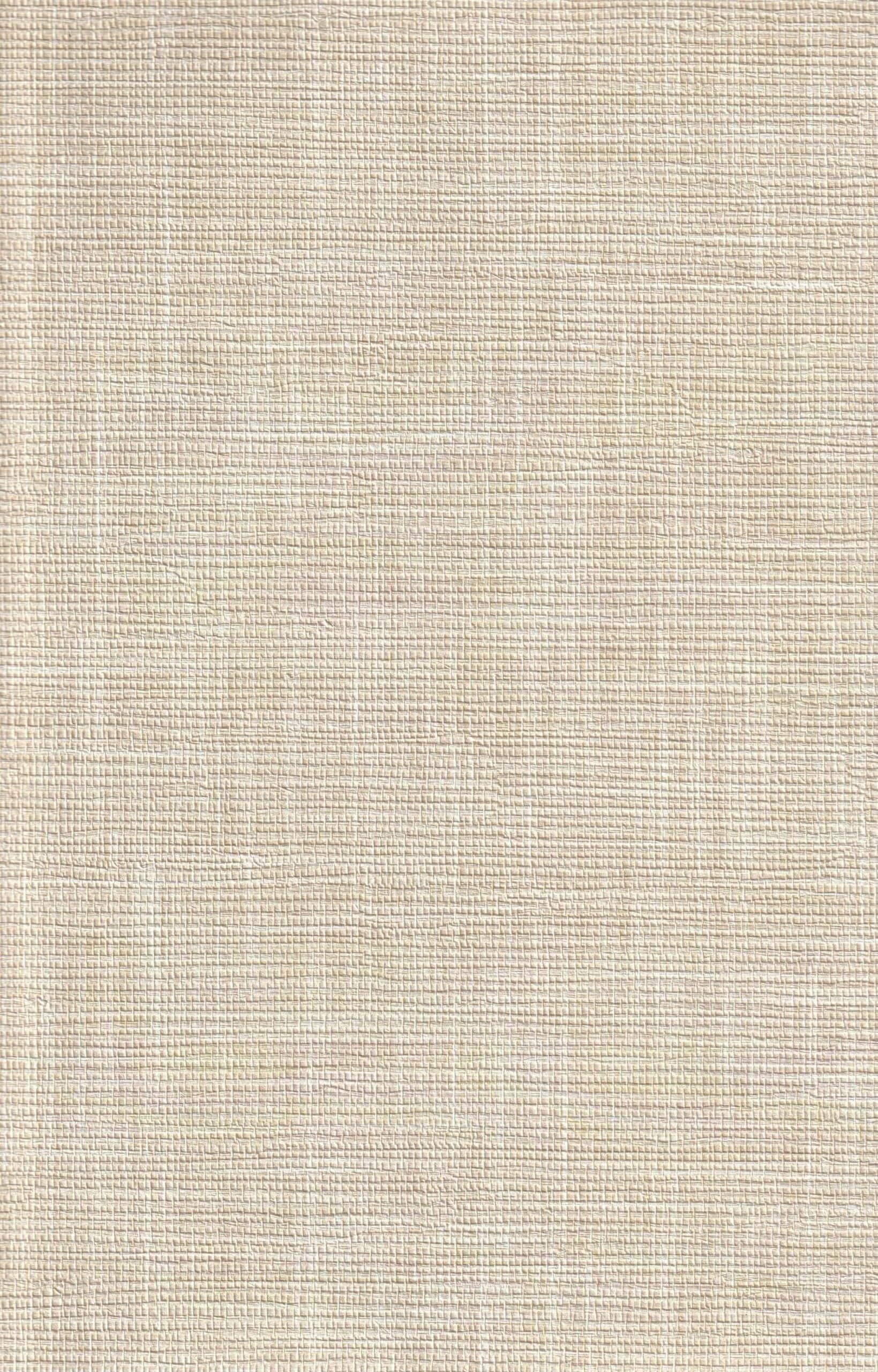Beige wallpaper with a crisscross woven texture and visible threads, showcasing a natural, fabric-like pattern. Subtle lines and soft neutral tones.