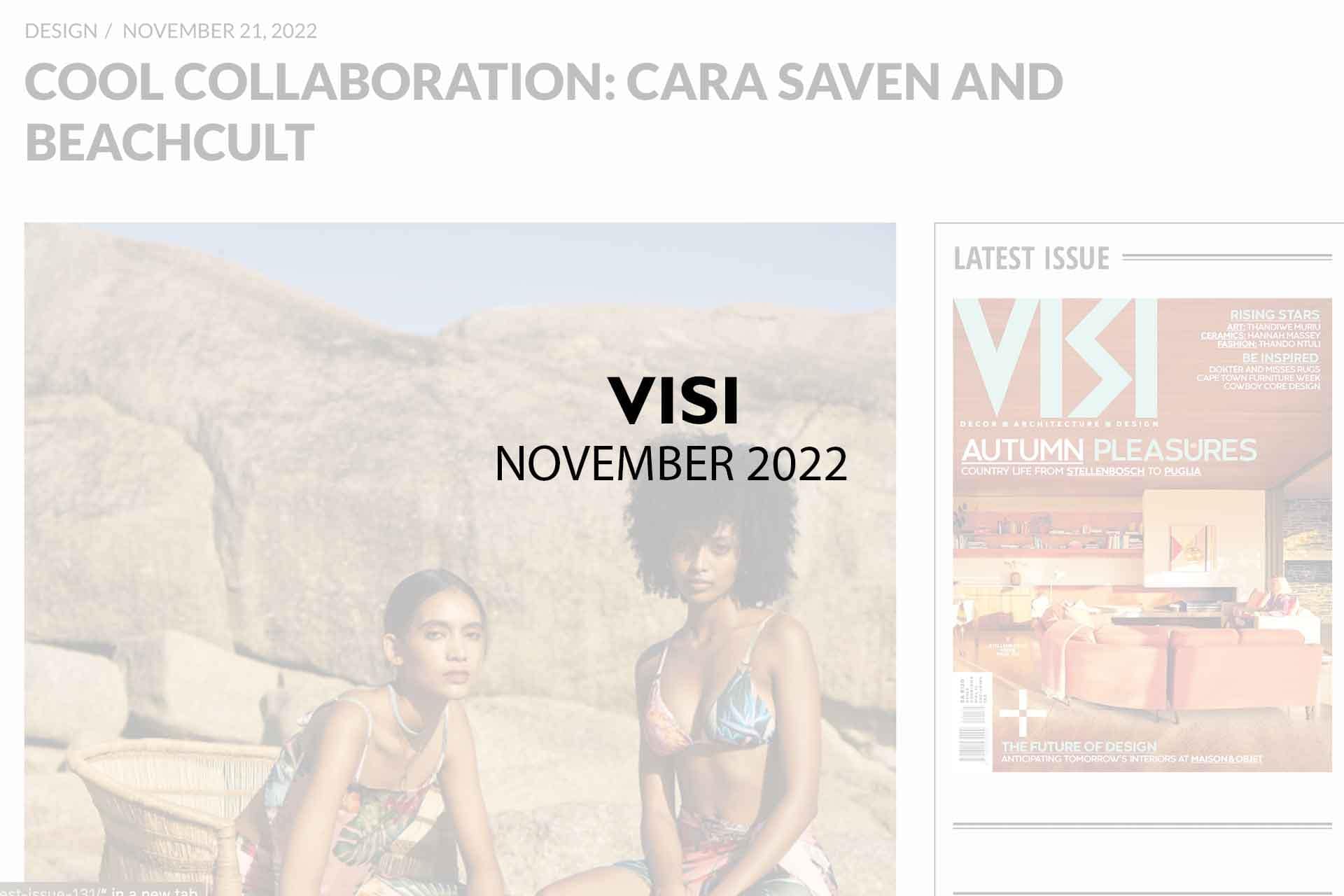 **Cool Collaboration: Cara Saven and Beachcult**
*November 21, 2022*

To the right:
Overview showcasing the latest issue of VISI magazine, "Autumn Pleasures."

Wallpaper Elements:
- Bold, organic patterns
- Soft pastel hues
- Earthy tones like terracotta and olive green
- Intricate botanical motifs
- Touches of gold accents