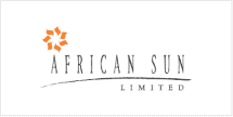 The wallpaper features a vibrant orange sun with star-like rays, set against a backdrop that exudes warmth. The elements include bold black text reading "AFRICAN SUN LIMITED" and a graceful curved line beneath, enhancing the homey and hospitable feel.