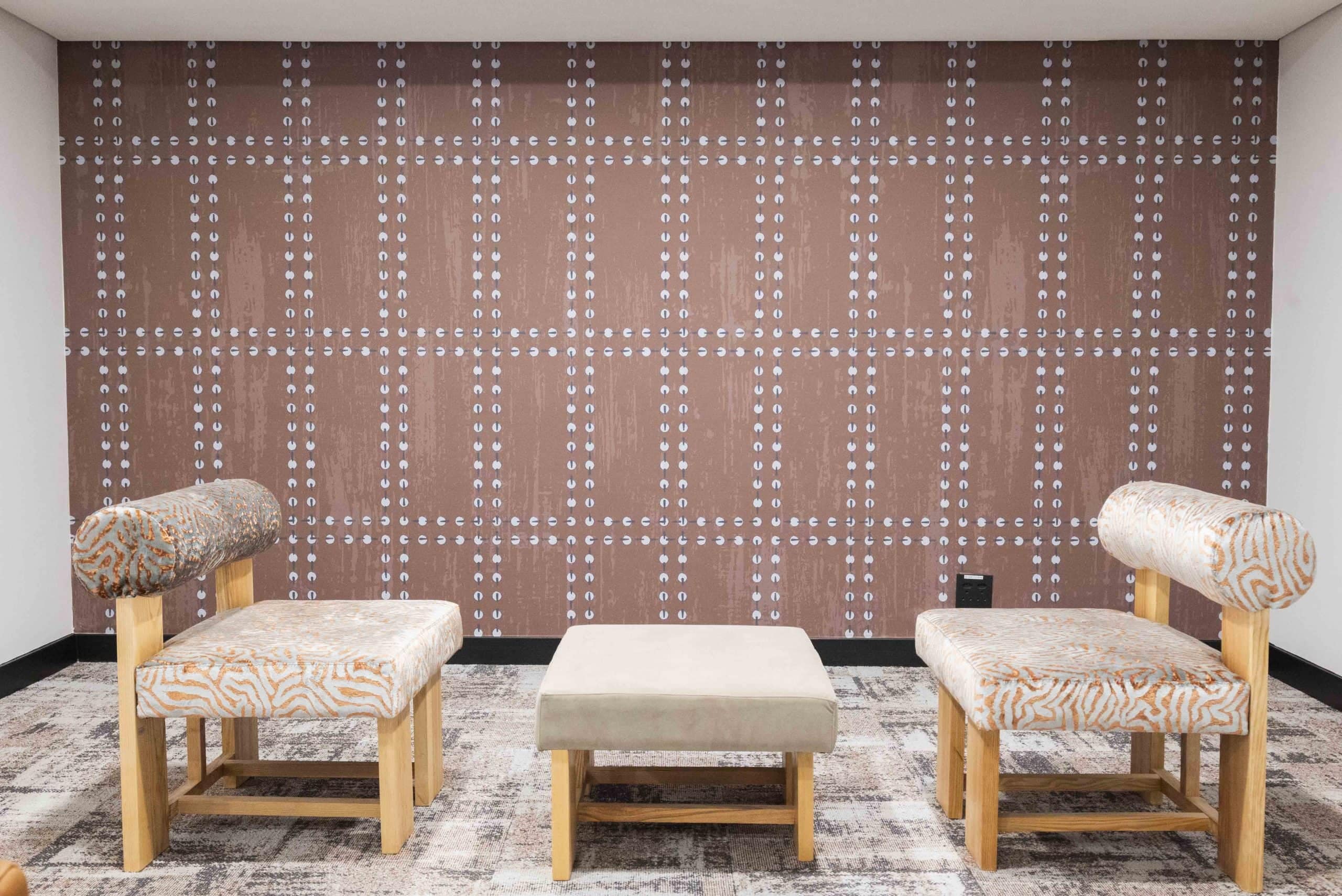 Geometric brown and white design.