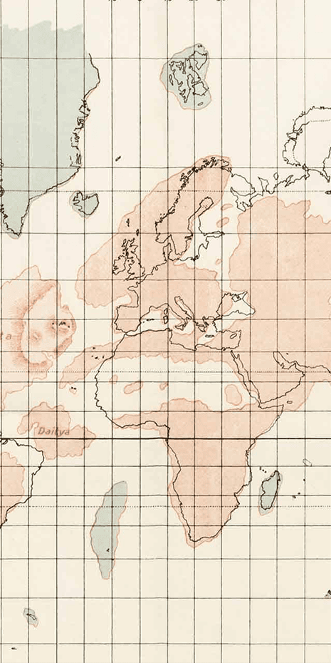 Vintage map wallpaper; Europe, Africa, Asia; light pink and blue color scheme; grid lines; minimalist design; labeled regions: Sicily, Dalmatia.