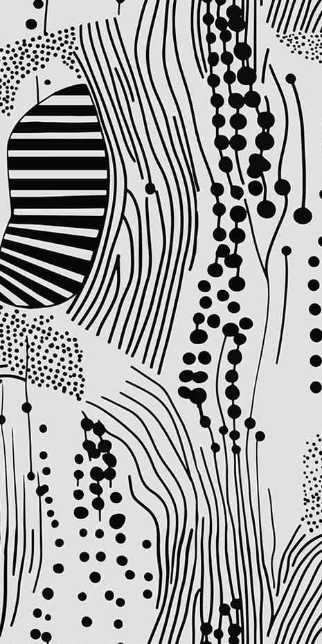 Minimalist wallpaper with organic black lines, wavy parallel curves, and clusters of dots on a light gray background. Features dynamic modern patterns with abstract shapes, perfect for contemporary wall decor searches.