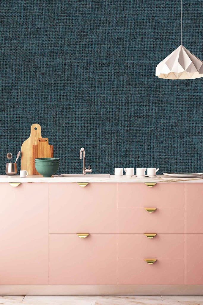 Textured dark teal wallpaper with a classic charm.