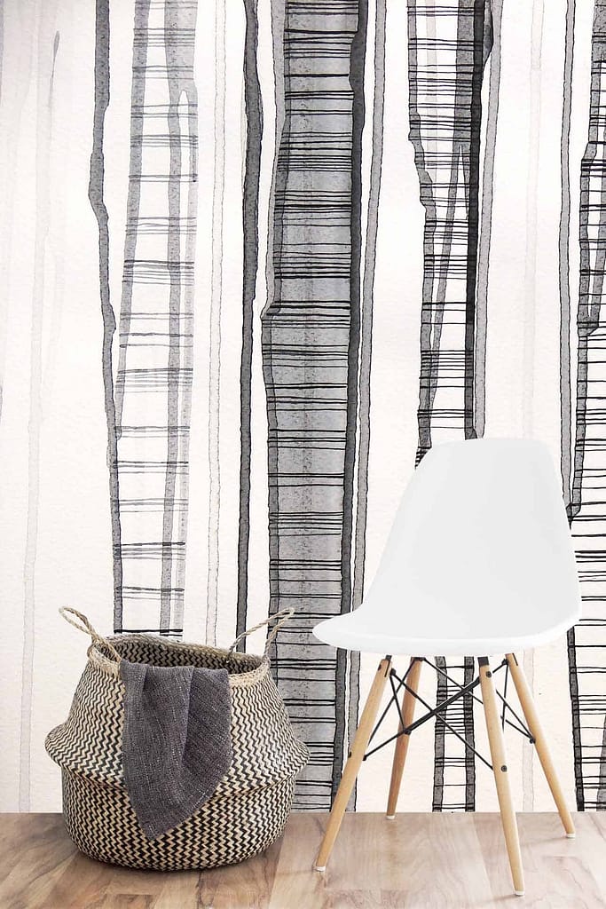 Abstract black and white vertical line pattern.