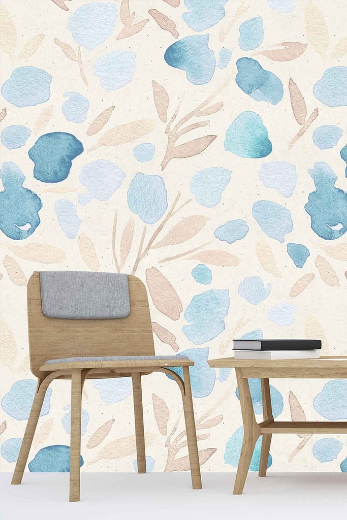 Decorative wallpaper with blue and beige floral patterns, invoking serenity reminiscent of classic blues music.