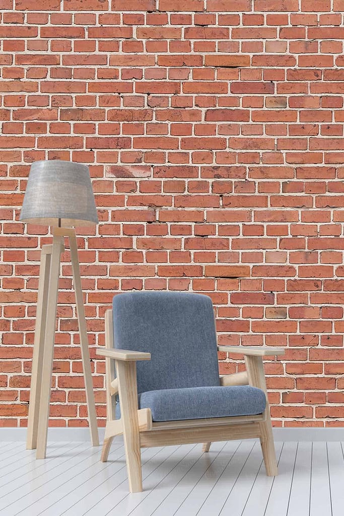 A textured red brick wallpaper reminiscent of a chic New York loft.
