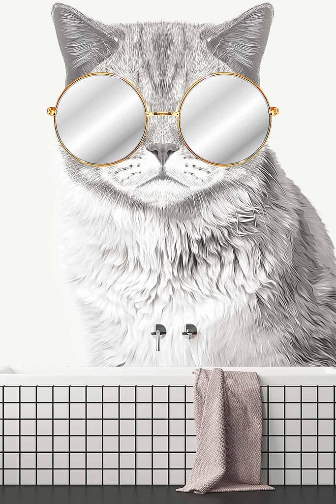 The wallpaper features a subtle, geometric pattern with interlocking hexagons in soft pastel hues of mint green and light gray. Some hexagons are filled with delicate floral motifs in muted pink and pale yellow, adding a whimsical touch to the modern design.