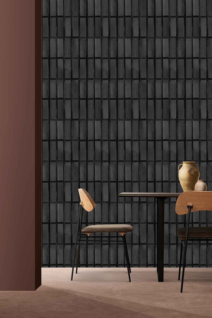 Dark vertical-tiled wallpaper resembling sleek Dark Horse finish.