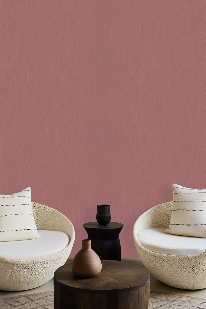 Minimalist living room wallpaper: muted rocksalt pink wall.