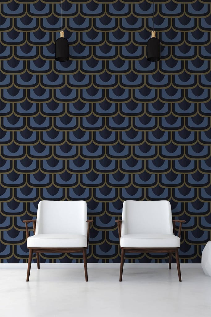Cubist wallpaper with olive and gold geometric pattern