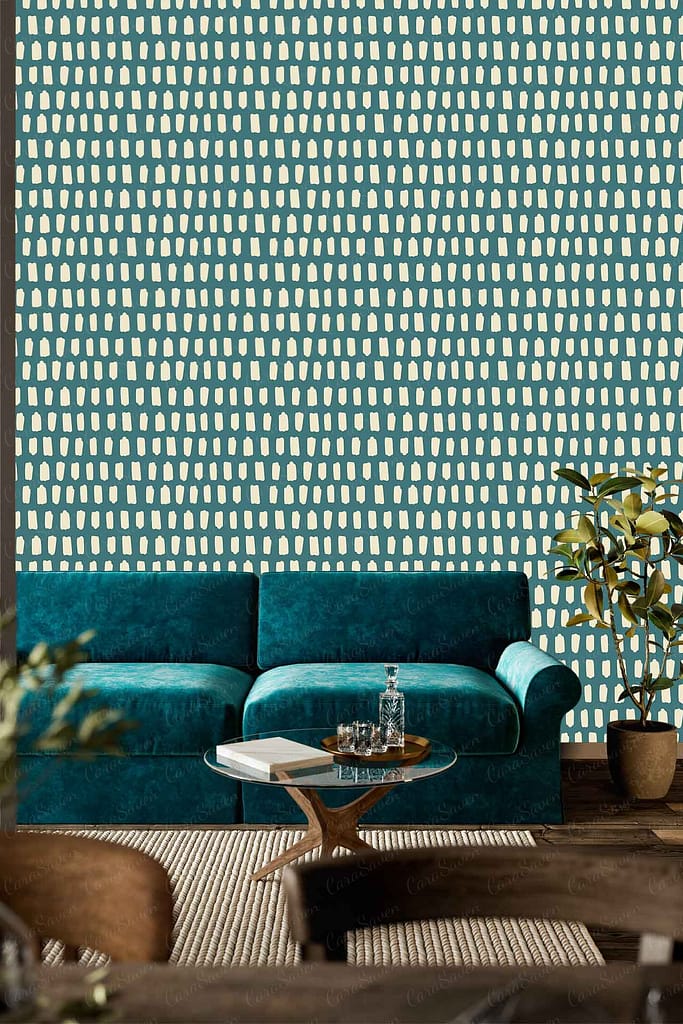 Cream abstract dotted pattern on a blue wall; focus on cream dots and blue background for wallpaper recognition.