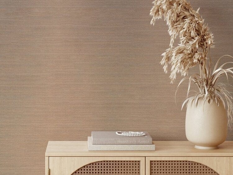 Textured light brown wallpaper with a plain, subtle finish; soft tones and minimal pattern; overall neutral beige hue.
