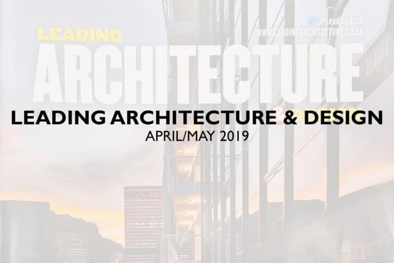 Cover of Leading Architecture & Design magazine, April/May 2019 issue

**Elements and Colors of the Wallpaper:**
- Faded background image
- Modern architectural structure
- City buildings 
- Predominantly neutral tones (grays, whites)
- Accents of blue and green from cityscape reflections