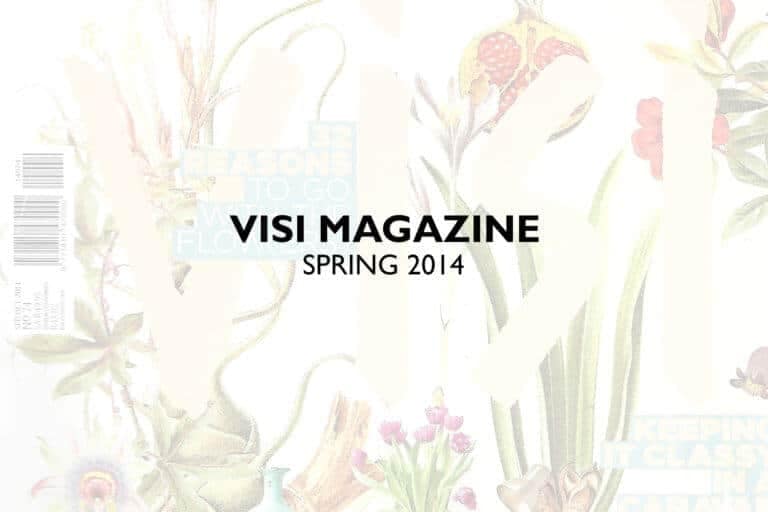 **VISI MAGAZINE**

**SPRING 2014**

The background showcases intricate botanical illustrations with vibrant greens, soft pinks, sunny yellows, and deep purples. Various blooming flowers and lush plants create a rich tapestry that captures the essence of spring's floral rebirth. Bright blossoms interspersed with elegant leaves evoke the freshness and beauty of the season.
