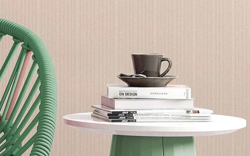 Textured beige wallpaper with subtle grain and a natural, earthy tone sets the background.