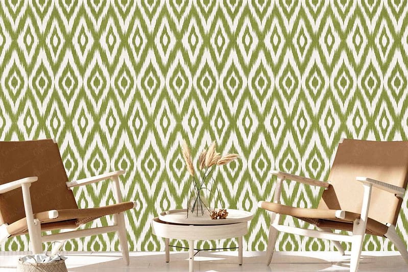 The wallpaper features a green and white geometric diamond pattern.