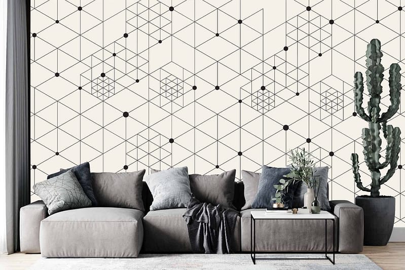 Geometric wallpaper with a black-and-white pattern.