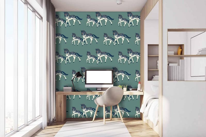 The wallpaper features blue wolves and racing stripes.