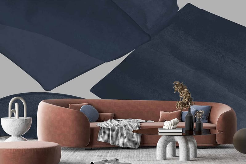 Abstract blue and black wall art.