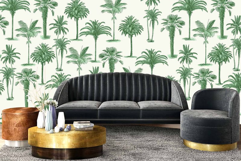 Green palm tree pattern wallpaper.