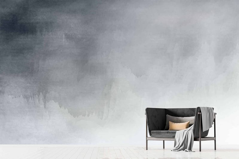 Abstract wall art with gray tones, evoking shifting weather patterns. Elements include gradients of gray, hints of stormy clouds, and fluid motion.