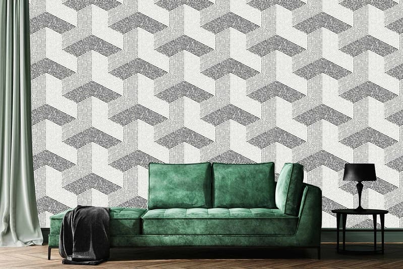 Geometric black and white zigzag pattern.