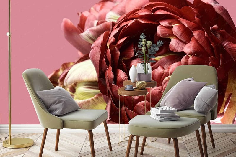 Wallpaper Elements and Colors:
- Large vibrant red flower
- Pink backdrop
- Close-up floral details