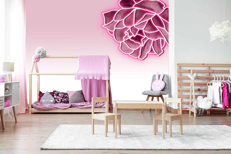 Wallpaper elements: pink, white, floral pattern, flowers.