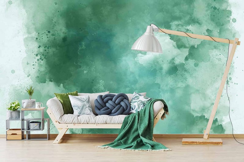 Green watercolor wall with varying shades and textures, evocative of "Rolling in the Deep" hues.