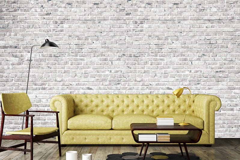 White brick wallpaper with an urban park vibe.