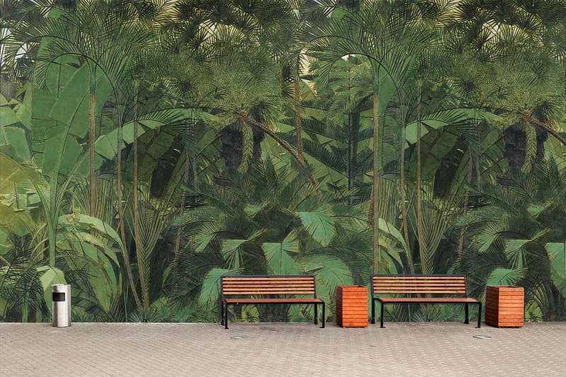 Lush, dense green foliage, reminiscent of Costa Rica, colors: various shades of green.