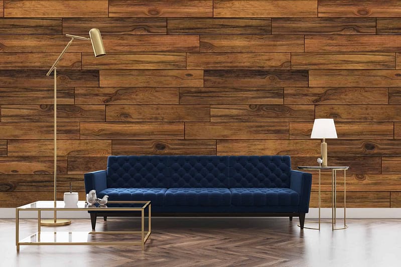 Wooden plank wall, natural wood texture, rich brown hues, rustic charm.