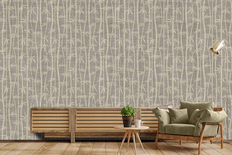 The wallpaper features a bamboo-pattern with green bamboo shoots on a light, neutral background.