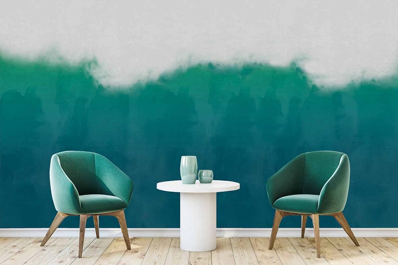 Teal and white gradient wall creating a calm, stylish ambiance.