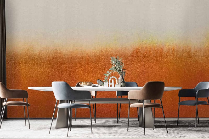 The wallpaper features a gradient design, transitioning from beige at the top to orange at the bottom. The colors include light beige, cream, tan, peach, and vibrant orange. Keywords: gradient wallpaper, beige to orange gradient, modern wall design.