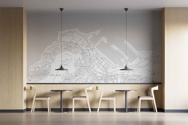 The wallpaper features a large, grayscale map of Cape Town's streets, with detailed lines and intersections. Colors include various shades of gray, from light to dark, creating a monochromatic theme.