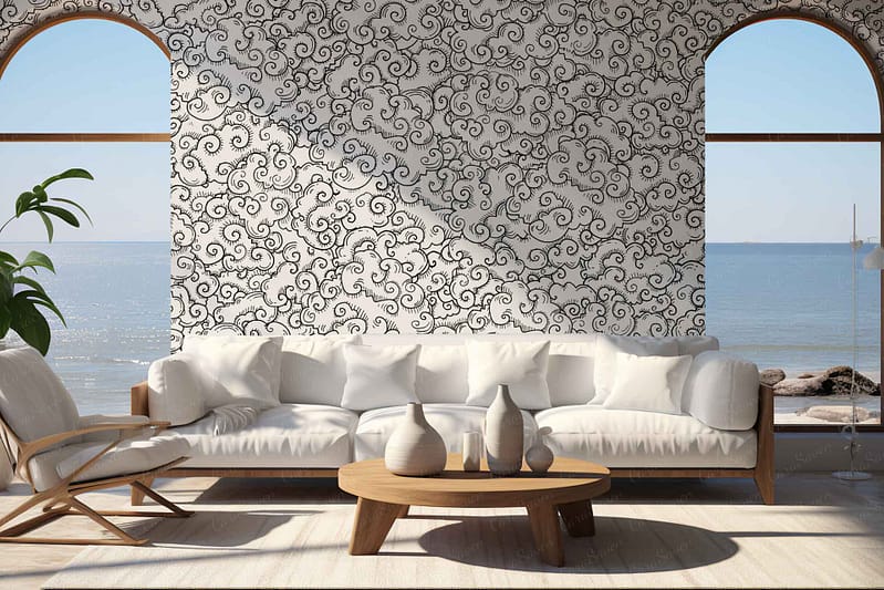 Intricate black and white patterns.