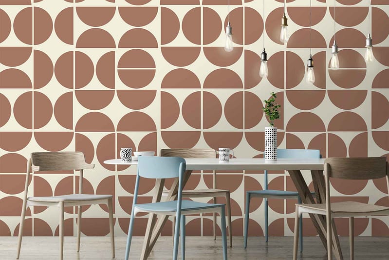 Geometric wall design in cream and brown.