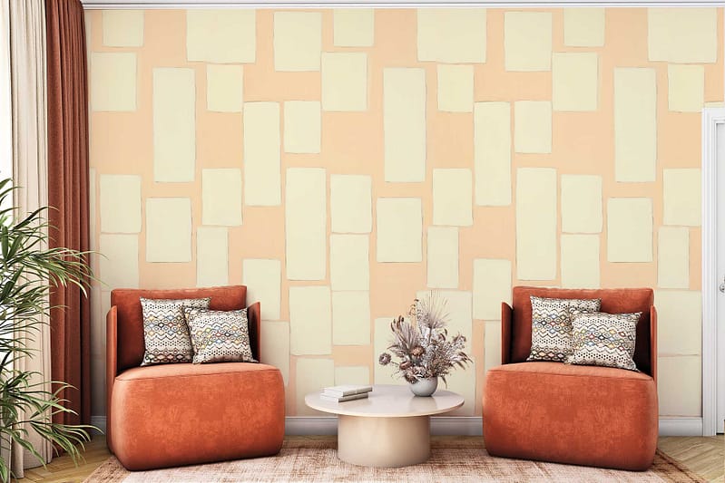 Beige geometric wallpaper featuring intricate patterns.
